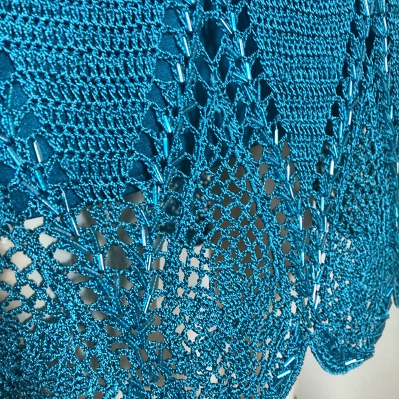 Karen Millen Turquoise Blue beaded Crotched Dress, Size 10 U.K. - Picture 16 of 16